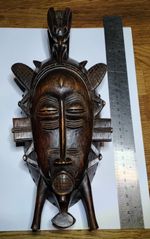 Vintage Senufo Kpelie Mask - Hand Carved West African Wood Face Mask with Crest.