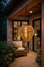 62cm Solar Rattan Look Hanging Balloon Light Outdoor Garden LED Lantern