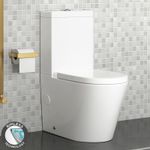 Cesar Close Coupled Toilet Round Rimless WC Bathroom & Soft Close Seat, Cistern