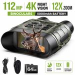4K Night Vision Goggles 112MP Binoculars 12X Zoom & 5000mAh Battery For Hunting