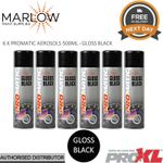 6 X PROMATIC GLOSS BLACK AEROSOL GB500 500ML - TOPCOAT TRADE SPRAY 