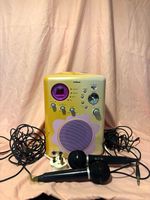 Goodmans All-in-One Karaoke System Built-in Speaker, Mic & Cables, Yellow/Purple