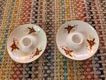 Royal Albert Poinsettia Bone China Pair Taper Candle Holders 4in White England