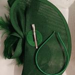 Green Elegant Alluring Women Derby Church Wedding Feather Sinamay Fascinator.