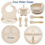 Personalised Baby Feeding Set Silicone Plate Bowl Straw Cup Kids Tableware Gift