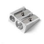 Deluxe Duo Double Cosmetic Pencil Sharpener Lid Eye Lip Brow Small & Large Metal
