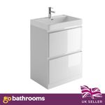 600mm White Gloss Vanity Unit with Resin Basin Floor Standing Bathroom Cabinet