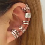 5 Pcs Sterling Silver Non-Pierced Cuff Earrings Crystals Plated for Women-Girl..