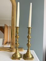 Pair Vintage Solid Brass Beehive Candlesticks 27cm Tall Hexagonal Base