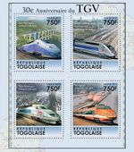 SNCF TGV HIGH SPEED TRAINS France Railway Train MNH 4v-Stamp Sheet (2011 Togo)