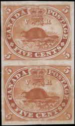 1867 CANADA BEAVER 15C TRIAL COLOR VERT PAIR PROOFS IN ORANGE VERMILION UN.#15TC