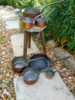 7x Vintage Antique French Copper Pans Heavy Decoration  Kitchenalia Retro 