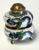 Cloisonne Mini Nesting Salt Cellar & Pepper Shaker Dragon Motifs China 1940's