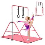 Foldable Kids Gymnastics Bar Set with Mat & Rings Adjustable Height (89-129cm)