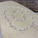 Napier Signed Crystal Rhinestone Daisy Chain Flower Choker Necklace Bracelet Set