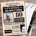 Newspaper Photo 80Th Personalised Birthday Party Invitations