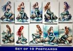 Mermaids - Watercolour Art Postcard, Art Prints - set of 10