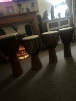 Authentic African Animal Skin Drums. Pair. Hand Made In Tanzania. NEW!
