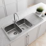 Sinkoro Inset Kitchen Sink 2 Double Square Bowl Stainless Steel Reversible Waste