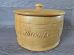 Farmhouse Country Style Wooden Carved Biscuit Barrel With Lid - Some Wear Read