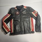 Triumph Motorcycle Leather Jacket Size 44/54 Black Red Cream TT Isle Of Man