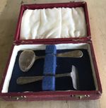 Antique Christening Set Silver Plated Pusher & Feeding Spoon T.E. Osborne Ltd