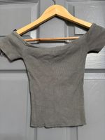 H&M Divided Grey Ribbed Off-the-Shoulder Top Size XXS