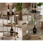 3 Tier Mirrored Drinks Trolley Art Deco Bar Cart Vintage Serving Cart Wheels