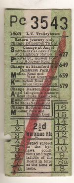 Bus / Tram ticket LT Trolleybuses 2½d Wk Ret Rtes 627 649 659 679, code 169H