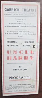 Garrick Theatre London Programme 1945. Uncle Harry, Michael Redgrave. Ian Colin