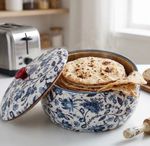 Handcrafted Solid Mango Wood Floral (Enamel) Print Roti Casserole