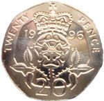 1996 UNCIRCULATED TWENTY PENCE PIECE. 1996 20P COIN IN UNCIRCULATED CONDITION.