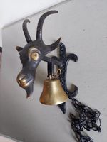 Walter Bosse Style Rare Goat Wall Mount Door Bell 1950 Black Chain Unsigned