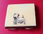 Vintage 1950s Stratton Powder Compact - Terrier Dog - Yellow Background - Brass