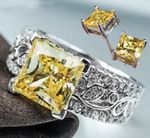 Beautiful Yellow Citrine Square Earrings & Ring Size 10 Set