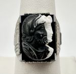 Antique Victorian Double Roman Soldier Cameo Carved Black White Ring Repair Read