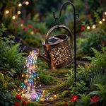 SOLAR WATERING CAN LIGHTS OUTDOOR GARDEN ART LED STRING WATERFALL HOLLOW DECOR