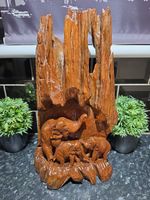 Solid Wooden Carving Sculpture with Elephants carved in , stunning piece