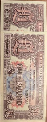 British Armed Forces One Pound £1 2nd Series Banknote 1948 UNC Consecutive, Mint