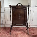 Antique Victorian Wooden Barley Twist Fire Screen - Freestanding Vintage