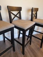 3x IKEA Ingolf 17987 Chair Kitchen Bar Stools Chairs w/seat cushion/ black wood 