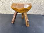 Vintage Rustic Wooden Stool Cornish Style Folk Art Small Milking Stool