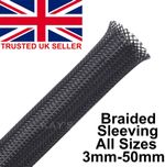 Braided Cable Sleeving Expandable Harness Black Sheathing Wire Sleeve 3mmØ-50mmØ