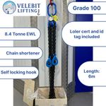 Lifting Chain Sling 8.4 tonne 6mtr x4 leg 10mm  with Shortners and Loler cert