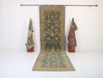 3x11 Beige Blue Runner Rug, Handmade Turkish Rug, Vintage Floral Runner,3.2x11.3