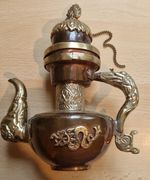 Antique Tibetan Teapot Brass Copper Engraved Dragon Rare