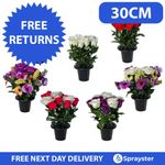 Artificial Silk Flower Grave Pot Memorial Arrangement Rose Pansies Cemetery Vase