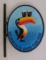 LARGE DOUBLE SIDED WALL MOUNTED CAST IRON GUINNESS SIGN HAND PAINTED TOUCAN BAR