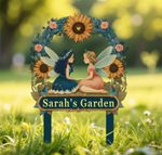 Custom Fairy Garden Metal Sign, Personalized Flower Yard Stake Art, Garden Decor