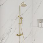 Bathroom Thermostatic Bar Mixer Shower Shower Kit Fixed Head Brushed Brass Round